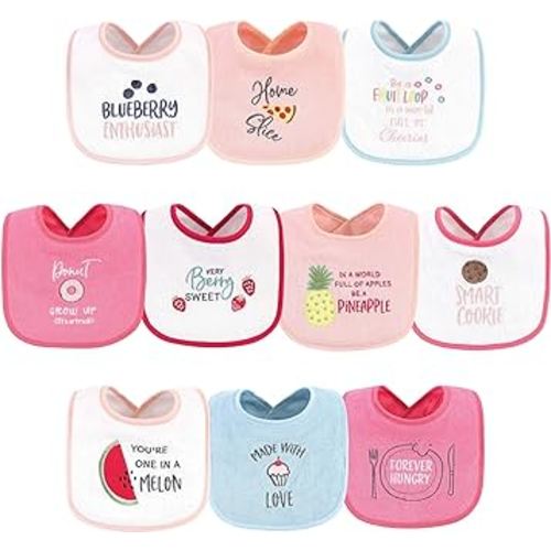 Hudson Baby Unisex Baby Cotton Terry Drooler Bibs with Fiber Filling, Food Girl, One Size