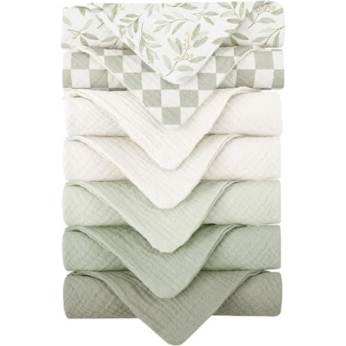 Konssy Baby Muslin Washcloths 7-Pack, 100% Cotton Baby Bath Washcloths, Soft & Absorbent Wash Cloths and Burp Cloths for Newborn Kids Girls & Boys, 11x11 inches