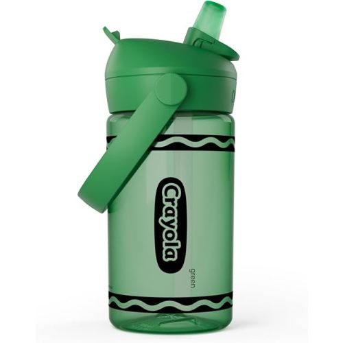 CamelBak Crayola Flip Straw Kids Water Bottle with Bite Valve, Tritan Renew Design for School and Everyday Use, 14oz, Green