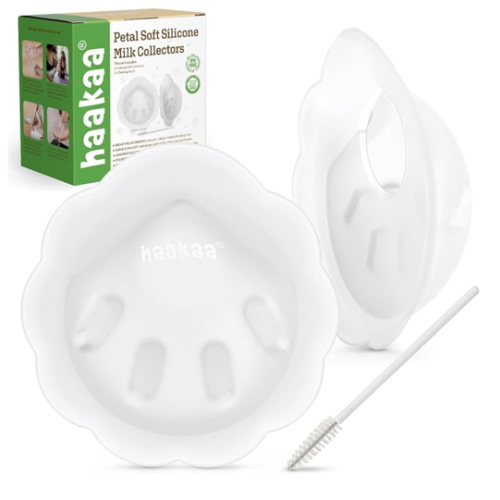haakaa Petal Soft Silicone Milk Collector丨Discreet Leak-Protection Breast Milk Saver, Reusable Breast Shells Milk Collection Cup for Breastfeeding with Cleaning Brush- 2PCS