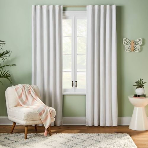 42"W x 84"L Irregular Mini Striped Kids' Blackout Window Curtain Panel Beige - Pillowfort™