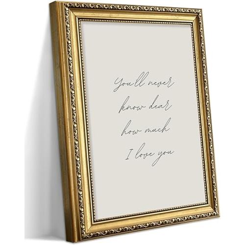 Vintage Nursery Gold Framed Wall Art Canvas Print, Modern Nursery Wall Decor Picture, Neutral Beige Expressing love Quote Poster Painting for Bedroom Nursery Baby Room Decor 12x16in