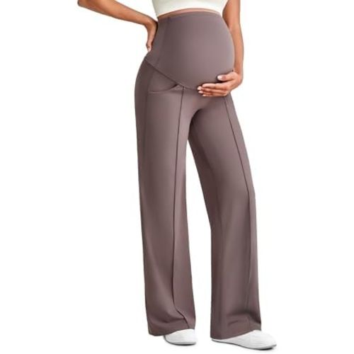 G4Free Maternity Dress Yoga Pants with Pockets Over The Belly Stretchy Work Slack Pregnancy Wide Leg Lounge Trousers