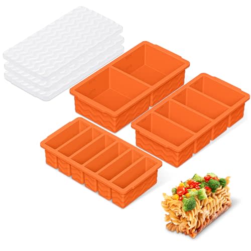 Doasuwish 3-Pack Silicone Freezer Trays with Lid,2 Large 2-Cup(500ml)&4 Medium 1-Cup(125ml)&6 Small 1/2-Cup(75ml) Soup Freezer Container Molds,Ice Cube Tray For Meal Prep&Freezing Soup,Stews,Sauces