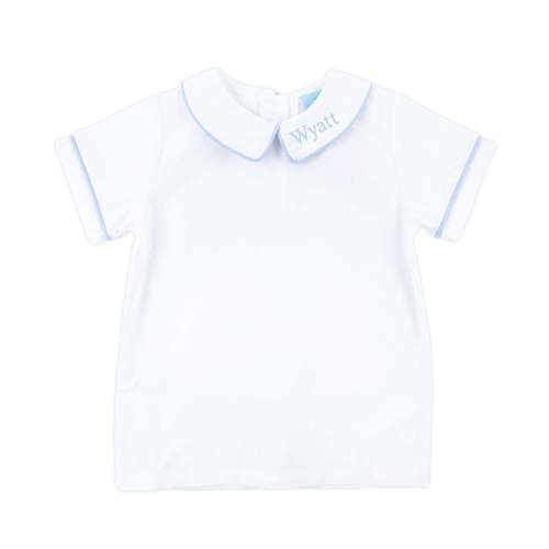 White Short Sleeve Undershirt With Light Blue Trim