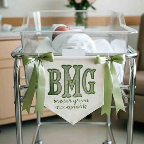 Personalized Baby Name Banner – Welcome Sign with Bows, Hospital Door & Baby Shower Decor, Sage Nursery decor