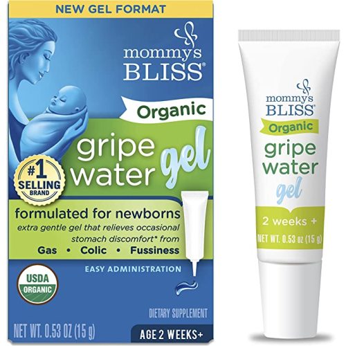 Mommy's Bliss Organic Gripe Water Gel for Newborns, Extra Gentle Gel, Relieves Occasional Stomach Discomfort from Gas, Colic & Fussiness, Easy Administration, Age 2 Weeks +, 0.53 Oz (45 Servings)