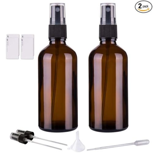 Amber Glass Spray Bottles for Essential Oils, 4oz Empty Small Fine Mist Spray Bottle 2 Pack