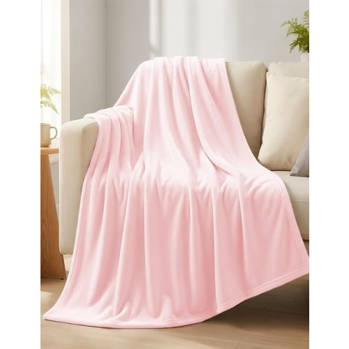 Casa Platino Fleece Throw Blankets – 300 GSM Pink – Soft Cozy Warm Holiday Throws for Winter, Fuzzy Plush Elegant Gifts for Kids, Men & Women - Ideal for Couch, Sofa, Chair or Bed - 50x60 Inch
