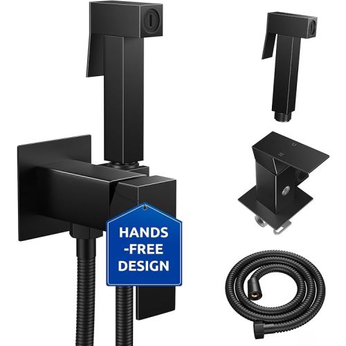 Arofa Built-in Hot and Cold Handheld Bidet Sprayer for Toilet, Black Warm Water Bidet with Adjustable Water Flow, Dual Control Mode Muslim Shower with Spray Hose for Feminine Wash, Wall Mounted