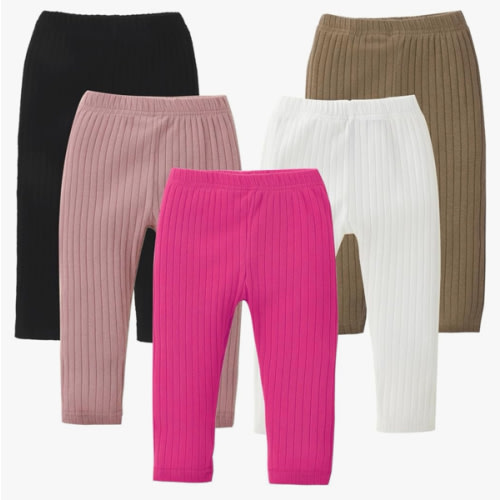 DREAM BUS 5 Pack Toddler Girl Pants Baby Girl Solid Ribbed Pants Toddler Girls Bottoms Leggings Newborn Cotton Jogger