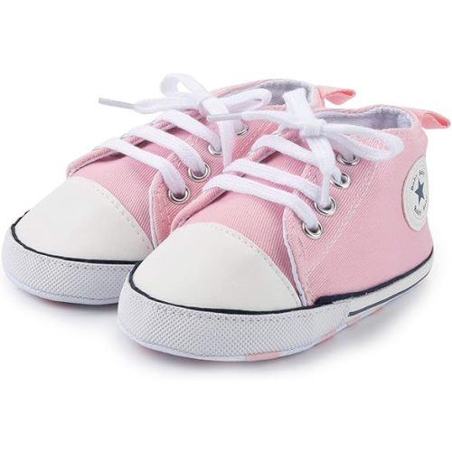 KIDSUN Tutoo Unisex Baby Boys Girls High Top Sneaker Soft Anti-Slip Sole Newborn Infant First Walkers Canvas Denim Shoes