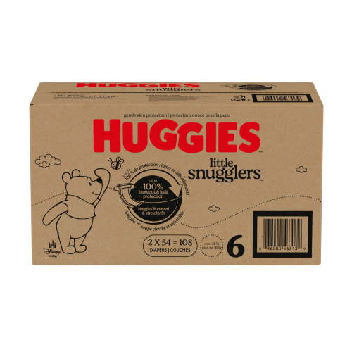Huggies Little Snugglers Fragrance Free Baby Diapers, Size 6 (35+ lbs), 108 Count (2 Packs of 54) (Select for More)
