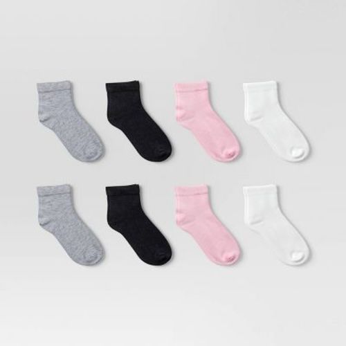 Girls' 8pk Ankle Socks - Dealworthy™ Pink M/L