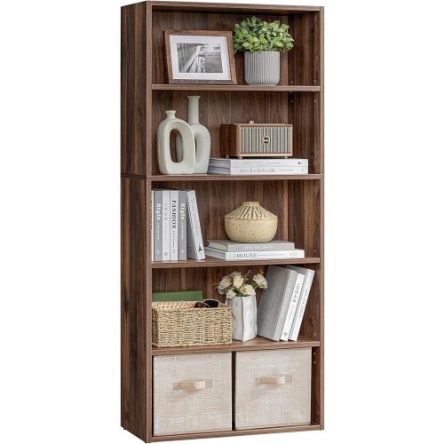 VASAGLE Custos Collection - Bookshelf, 5-Tier Bookcase, Book Shelf, Open Storage Shelf, 9.4 x 23.6 x 52.8 Inches, for Living Room, Home Office, Dinning Room, Natural Walnut ULBC165K01
