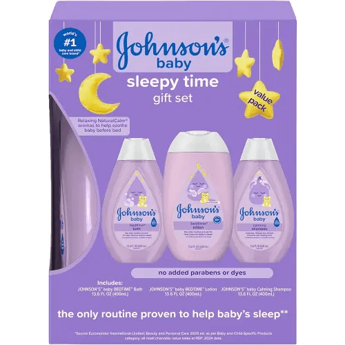 Johnson's Baby Sleepy Time Gift Set with Calming Bedtime Bath, Bedtime Lotion & Calming Shampoo, Baby Bedtime Essentials with Relaxing NaturalCalm Aromas, Hypoallergenic, 3 Items