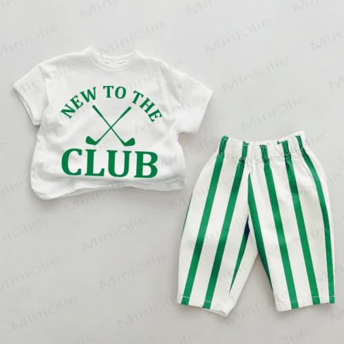 NEW TO THE CLUB Baby Green Vertical Striped 2-piece Set