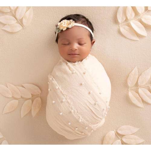 Pearl Newborn Swaddle Set: Muslin Wrap AND/OR Flower Headband - Photo Prop