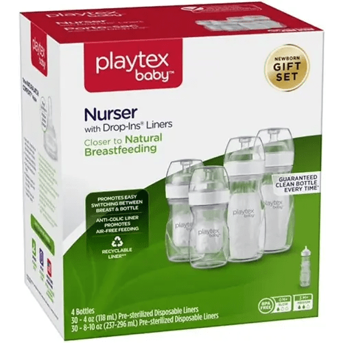 Playtex Baby Nurser Bottle Gift Set, with Pre-Sterilized Disposable Drop-Ins Liners, Closer to Breastfeeding