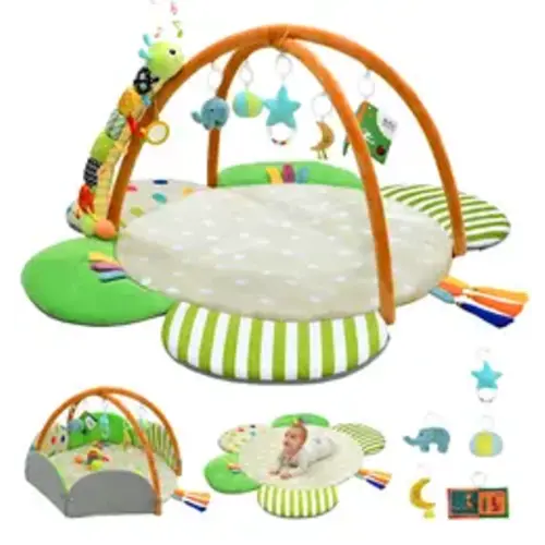 Kidmoze Baby Play Mat, 5-in-1 Flower-Shaped Plush Activity Gym for Infants 0-12 Months, Tummy Time Nursery Development Mat for Floor with Sensory Caterpillar Toy, Newborn Play Mat - TikTok Shop