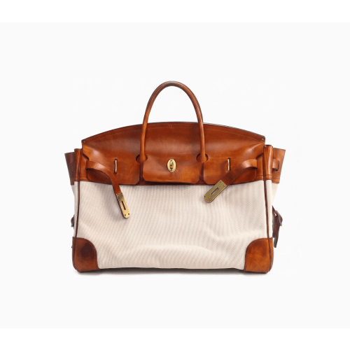 Two-Tone Canvas and Leather Handbag