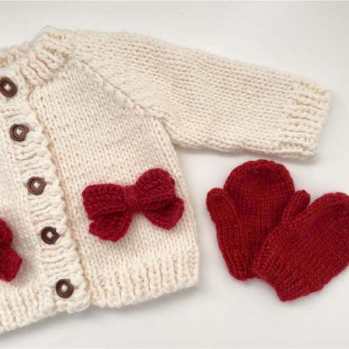 Holiday Classic Knit Bow Cardigan, Cream & Red - The Blueberry Hill | Maisonette