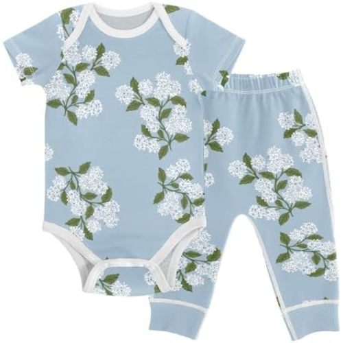 Baby Clothes Set White Blooming Hydrangea Floral Infant Bodysuits Pants Sets 0-24M For Boys Girls