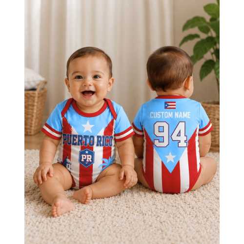Puerto Rico Baby Bodysuit, Custom Puerto Rican Flag Infant Outfit, PR Jersey Style Baby Shirt, Boricua Baby Gift