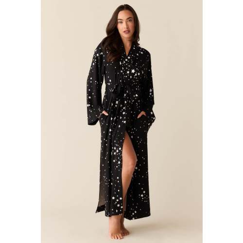 Kaia Cloud Jersey Kimono Robe in Black Stars