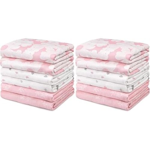 GLLQUEN BABY Receiving Blanket Boy Cotton Muslin Swaddle Blankets Girl Newborn Squares Breathable & Soft Thin Baby Blankets Cloths Double Absorbent Infant Swaddling Wrap - 12 Pack (Rosebud)