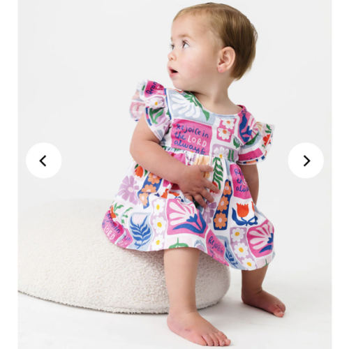 Baby Rejoice in the Lord Floral Twirl Dress Bodysuit Cotton | Short Sleeve