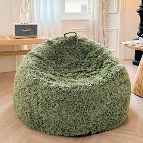 XeGe Comfy Fluffy Faux Fur Bean Bag Chair Cover(No Filler), Sage Green