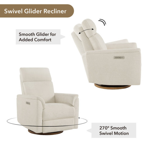 Latitude Run® Linen Dual Motor Swivel Glider Power Recliner With Power Headrest and Nightlight & Reviews | Wayfair