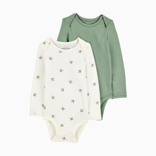 Carter's 2-Pack Long-Sleeve PurelySoft Bodysuits - Green/Ivory, Newborn