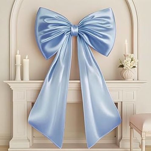 Big Blue Bow Room Decor 40x24 in Large Baby Blue Coquette Decorations for Party, Giant Ribbon Tie as Something Blue for The Bride on Wedding Backdrop Wall Decor (Internal Stability Layer)