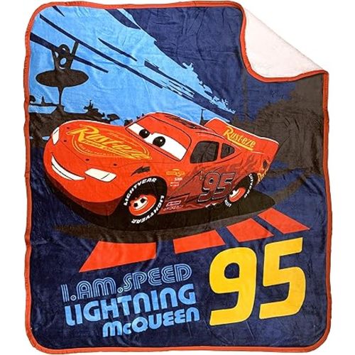Jay Franco Disney Pixar Cars Lightning McQueen Sherpa Throw Blanket - Measures 50 x 60 inches, Kids Bedding - Fade Resistant Super Soft