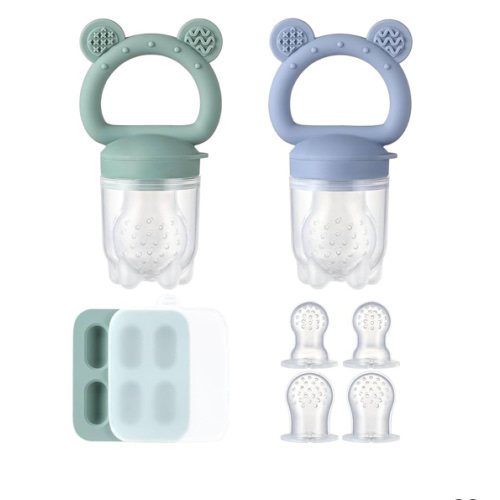 2 Pack Silicone Baby Fruit Feeder with Mini Freezer Tray, Baby Teethers, Breastmilk Popsicle Molds for Baby Teething Relief, Fresh Food Feeder for Safe Infant Self Feeding, Extra Food Pouches