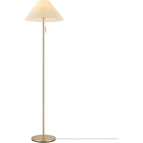 GLOBE Electric 61000176 62" Floor Lamp, Brass Finish, Metal, Pleated Fabric Shade, Flat Base, Pull Chain Switch on Socket, Reading Light, Office Accessories, House Decor