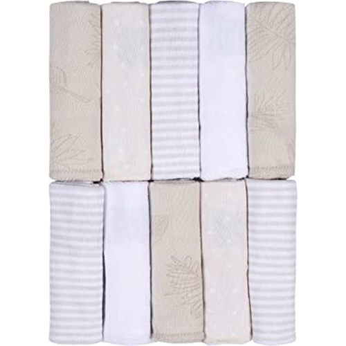 Just Born Boys and Girls Newborn Infant Baby Toddler Soft Bath Baby Washcloth Multi Pack, Natural Leaves, 10 Pack