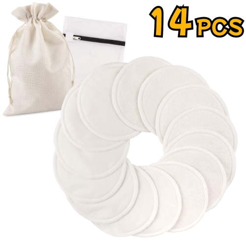 Phogary Reusable Nursing Pads 14PCS 3-Layer Washable Bamboo Breast Pads with Laundry and Storage Bags