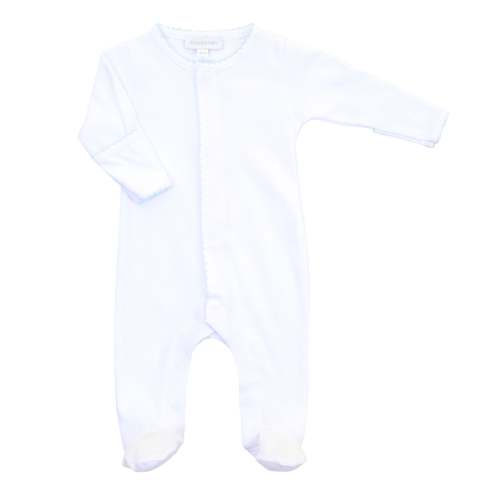 Magnolia Baby- Boy Footie White & Blue Trim
