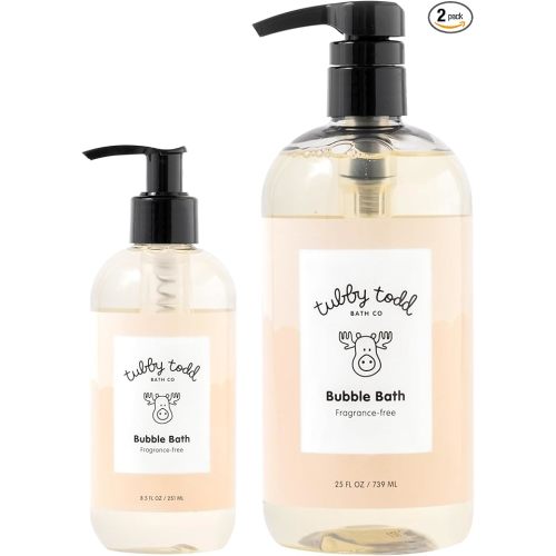 TUBBY TODD Bubble Bath for Kids, Toddlers & Babies - Hypoallergenic, Non-Irritating Sensitive Skin Bubble Bath - 2 Pack, 25 fl oz & 8 fl oz - Fragrance Free