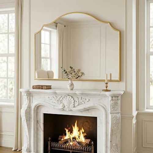 40"x29" Large Arched Gold Wall Mirror,Scalloped Edge Modern Bathroom Mirror