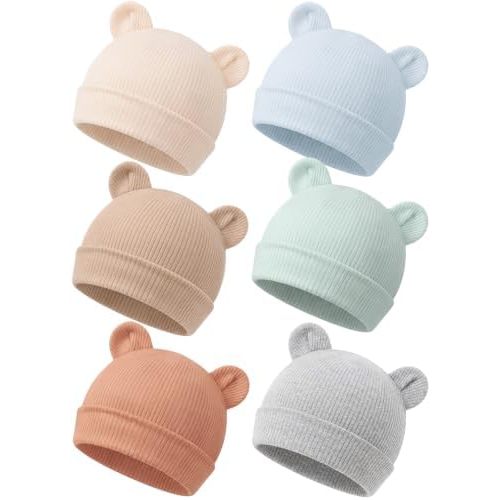 DRESHOW BQUBO 6 Pack Baby Newborn Hats Set for Boys Girls Preemie-3 Months