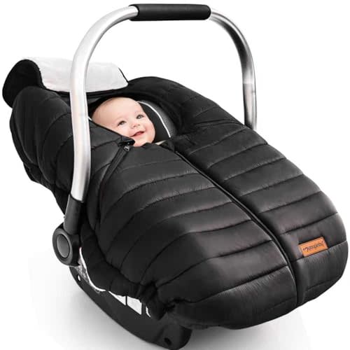 Winter Baby Car Seat Cover, Infant Carseat Canopy for Boys Girls, Cold Weather Warm Car Seat Covers for Babies, Keeps Babies Warm and Cozy, Rain & Snow Repellent, Waterproof, Newborn Essentials,Black