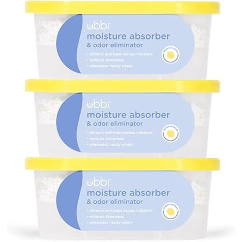 Ubbi Moisture Absorber and Odor Eliminator Tub, Attracts and Traps Excess Moisture, Reduce Dampness, Lemon Scented, 3 Pack