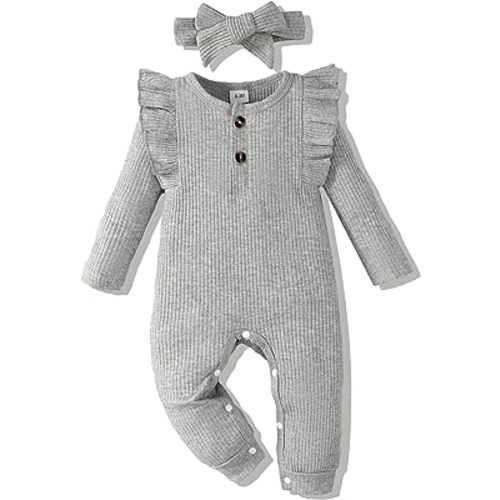 Renotemy Newborn Infant Baby Girl Clothes Cotton Linen Rompers Solid Ruffle Jumpsuits Infant Baby Clothes Girl