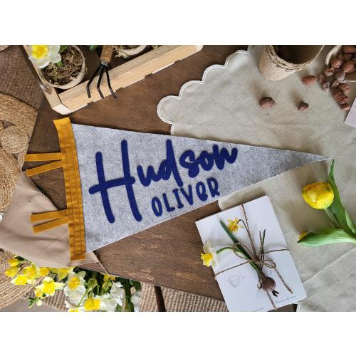 Extra large Custom Name Pennant Flag - toy gift for Kids wall decor, Baby name Personalized Felt Banner, neutral nursery decor name sign