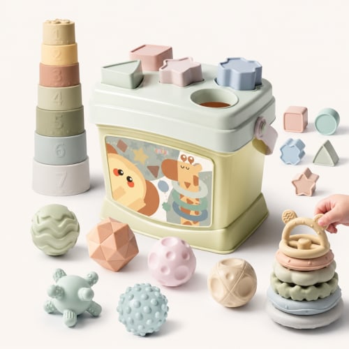 Silicone Baby Car Toys with Storage Box - Soft Teething Toys for Babies 6-12 Months One-Piece Design Push & Pull Baby Toys for Toddlers, Birthday Gifts for Boys Girls – Joyreal