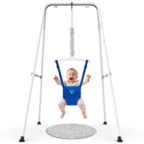 G TALECO GEAR Baby Jumper with Stand, Portable Baby Bouncers and Jumpers with Floor Mat, Jumper for Baby Boys/Girls, Blue